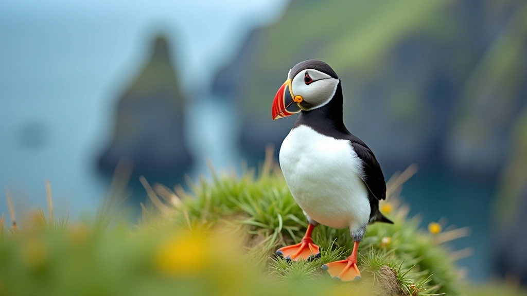 Puffin on coastal rocks during breeding season