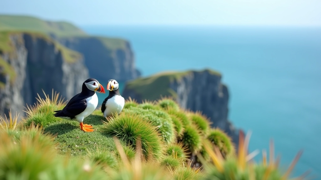 Puffin colony on sea cliff